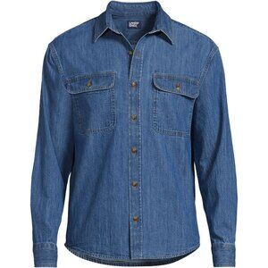 Size: L - Men's Long Sleeve Indigo Work Shirt - Medium Wash Indigo